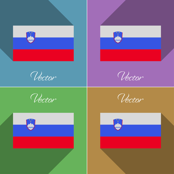 Vlaggen van Slovenië. Set kleuren platte ontwerp en lange schaduwen. Vector - Vector, afbeelding