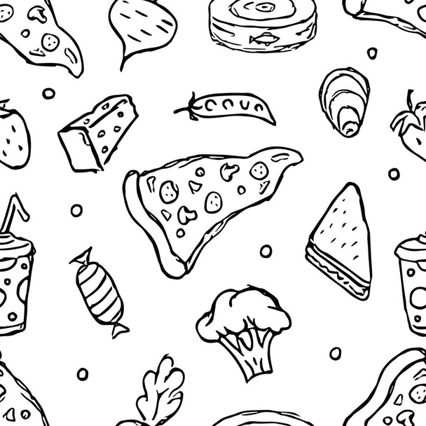 Seamless food pattern. Doodle food background - Vektor, obrázek