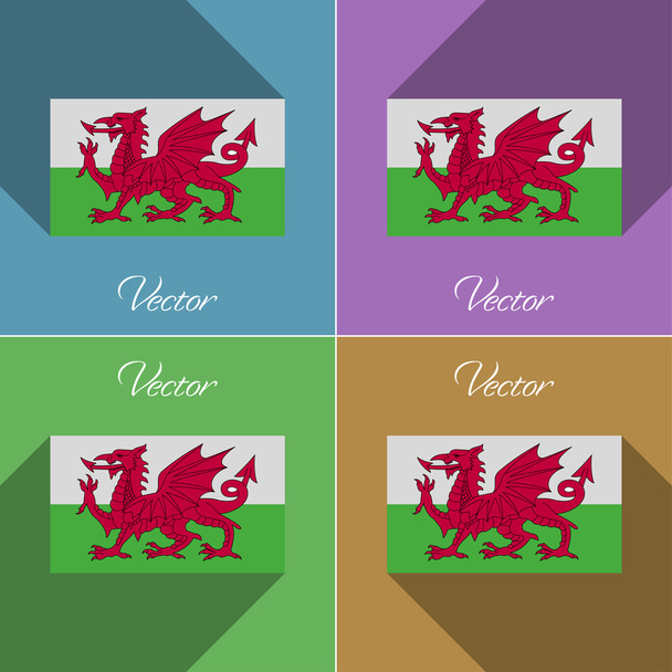 Liput Walesiin. Joukko värejä tasainen muotoilu ja pitkät varjot. Vektori
 - Vektori, kuva