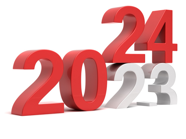 2024 Újévi változás koncepciója. 3d piros számjegyek elszigetelt fehér alapon. 3D illusztráció. - Fotó, kép