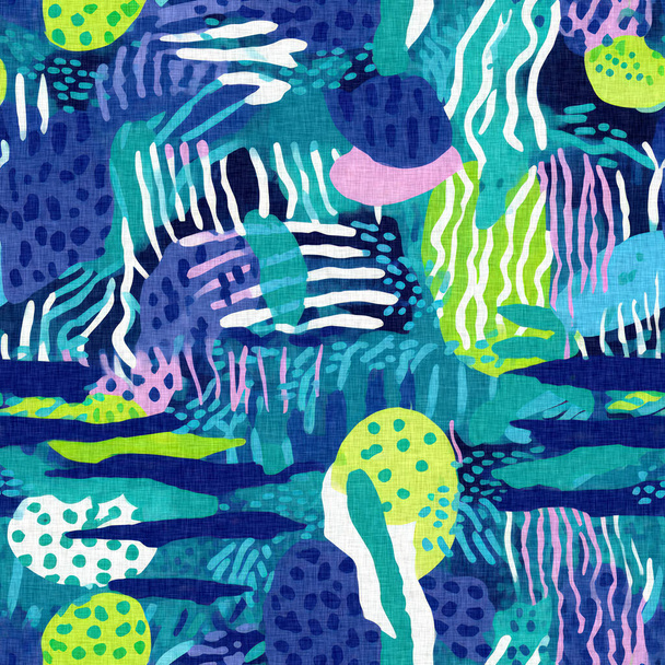  Seamless trendy underwater kelp and seaweed repeat background. Tropical modern coastal pattern clash fabric coral reef print for summer beach textile designs with a linen cotton effect. - Photo, Image