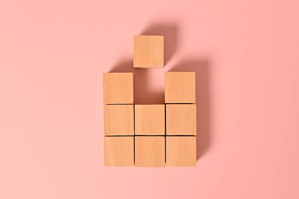 Wooden cubes blocks on background for text, Copy space, Wooden blocks with copy space for text or symbols, Background with copy space. High quality photo - Foto, imagen