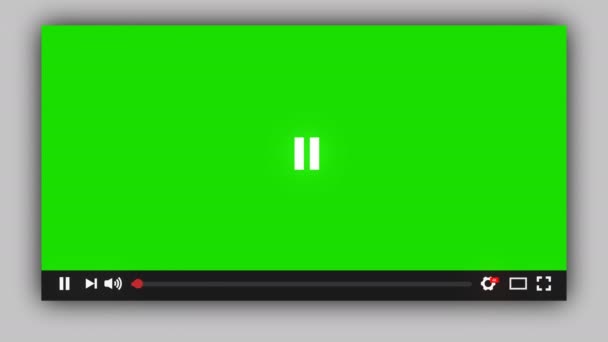 Videospeler afspeelknop geklikt door muiscursor animatie Groen scherm. Media Player Video afspelen Interface. Multimediaspeler laadbalk met tijdcode. Play Pauze stop mediaspeler knop. - Video