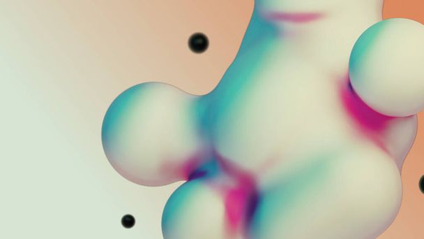 Рідка рідина динамічний абстрактний анімований білий метабол плаваючі сфери краплі бульбашки в перехідній деформації бежевий фон з чорними маленькими перлами 3d рендерингу для презентаційного бізнесу додає
 - Фото, зображення