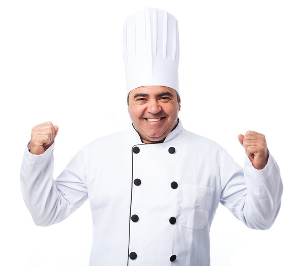 Homem cozinheiro celebrando algo
 - Foto, Imagem