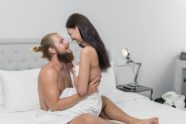 Couples having fun together at home and having sex in the bedroom or bathroom at home. It was a happy day for both of them. - Φωτογραφία, εικόνα