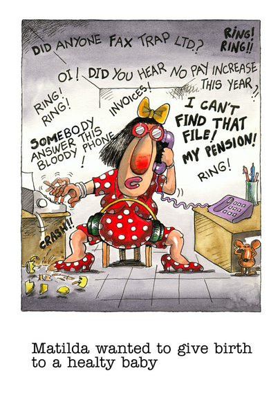 Kreslený vtip o těhotenství pracovníka úřadu - Fotografie, Obrázek