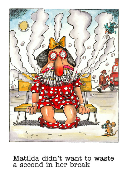 Cartoon-Gag über Raucherinnen - Foto, Bild
