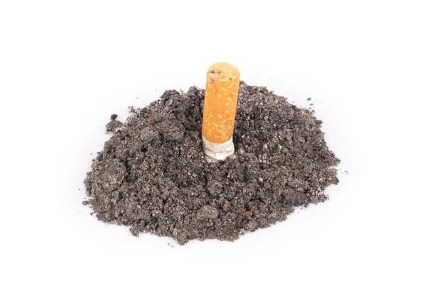 glass ashtray ash cigarette isolated on white background. - Foto, Imagem