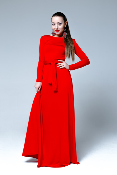 Beautiful model in red dress - Foto, Imagen