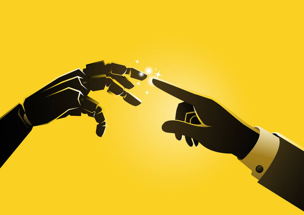 Lidské a robotické dotykové ruce Umělá inteligence - Vektor, obrázek