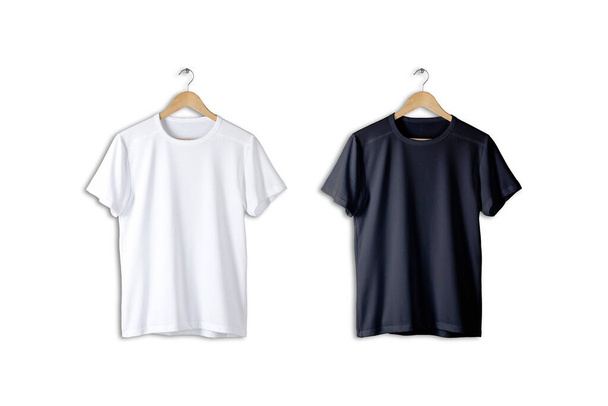 Fekete, fehér és szürke túlméretes lógó póló mockup elszigetelt fehér háttérrel. unisex modern alkalmi t-shirt.3d renderelés. - Fotó, kép