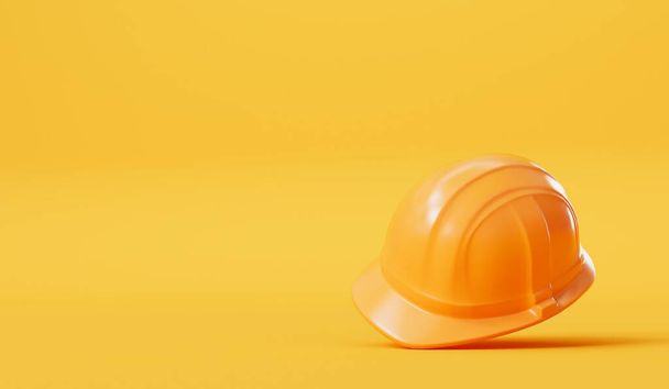 Yellow builders hard hat head protection on a yellow background. 3D Rendering. - Foto, Bild