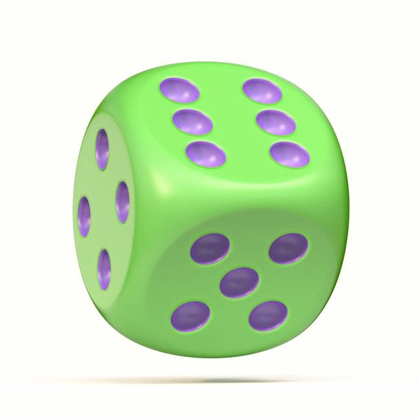 Πράσινο ζάρια 3D απεικόνιση απόδοση απομονώνονται σε λευκό φόντο - Φωτογραφία, εικόνα