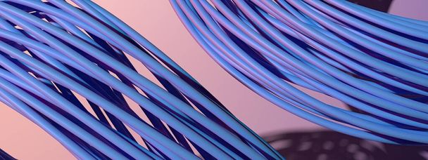 Okrągłe linie losowe Urok nowoczesnej sztuki delikatne krzywe Beziera Niebieski i fioletowy Abstrakcyjny, elegancki i nowoczesny obraz renderowania 3D wysokiej rozdzielczości obraz renderowania 3D - Zdjęcie, obraz