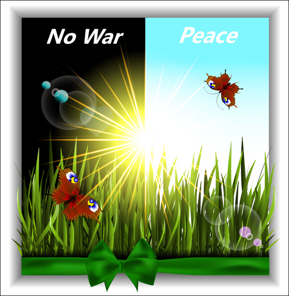 Greener grass with butterflies in the sunshine. No war. - Vector, Image