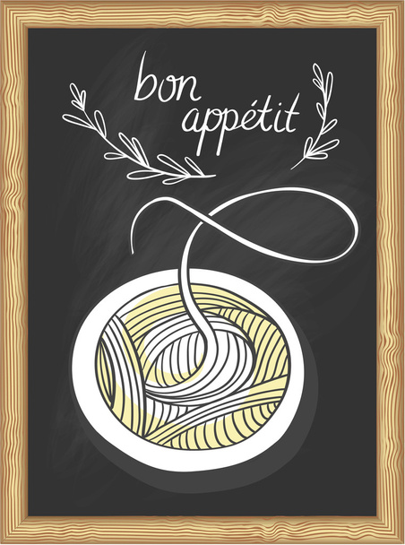 Card with spaghetti and Bon Appetit sign - Vektor, obrázek