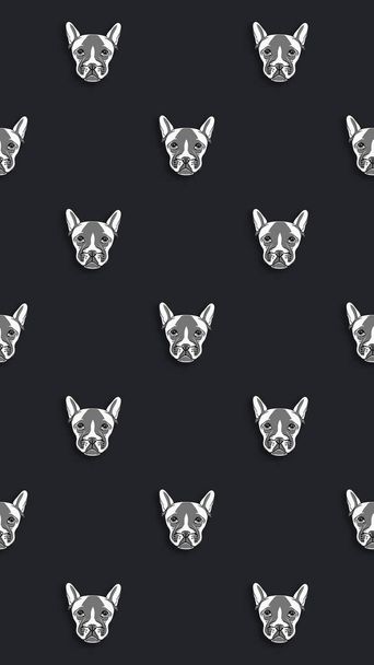 犬のイメージでパターンを作りました。黒の背景。垂直画像. - 写真・画像