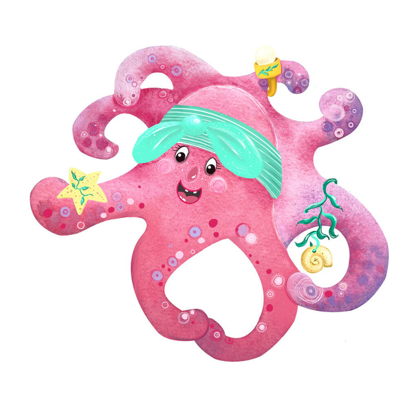 Růžová dívka chobotnice ilustrace izolované na bílém pozadí - Fotografie, Obrázek