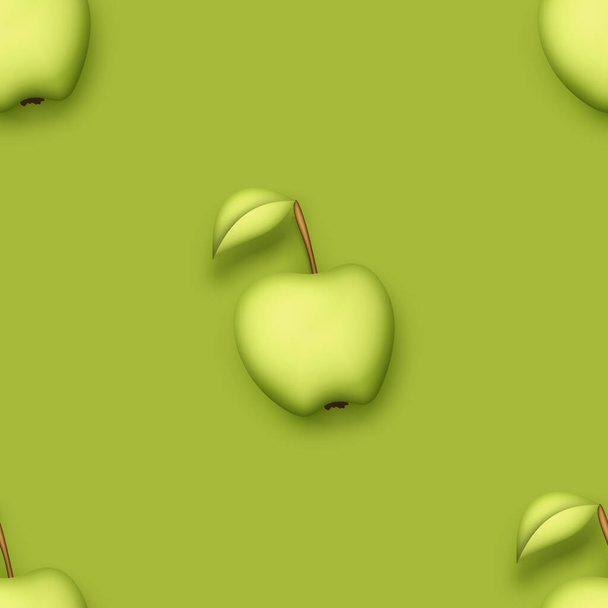 Seamless Pattern with Colorful Cute Apple in Modern Plastic Style. Trendy Cartoon Texture. Realistic Object. Modern Concept. Vector 3d Illustration - Vektor, obrázek