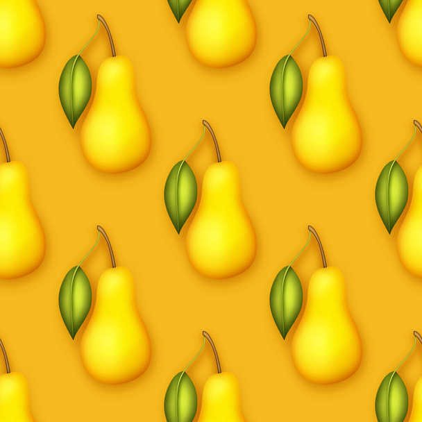 Seamless Pattern with Colorful Cute Pear in Modern Plastic Style. Trendy Cartoon Texture. Realistic Object. Modern Concept. Vector 3d Illustration - Vector, afbeelding