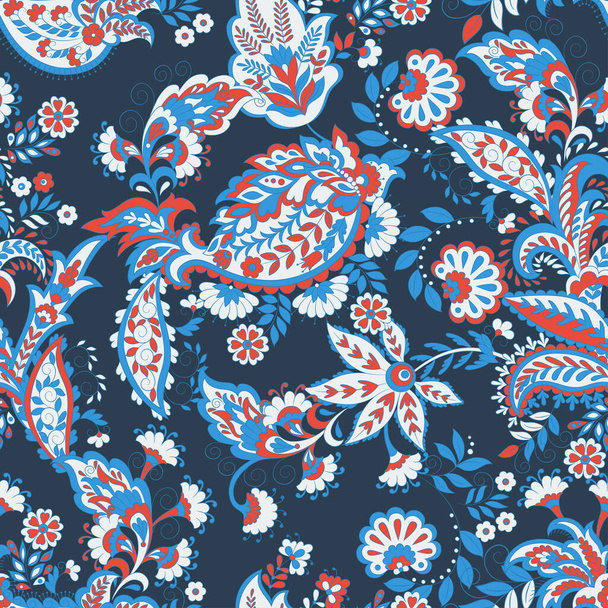Paisley ethnic seamless pattern with floral elements. - Διάνυσμα, εικόνα