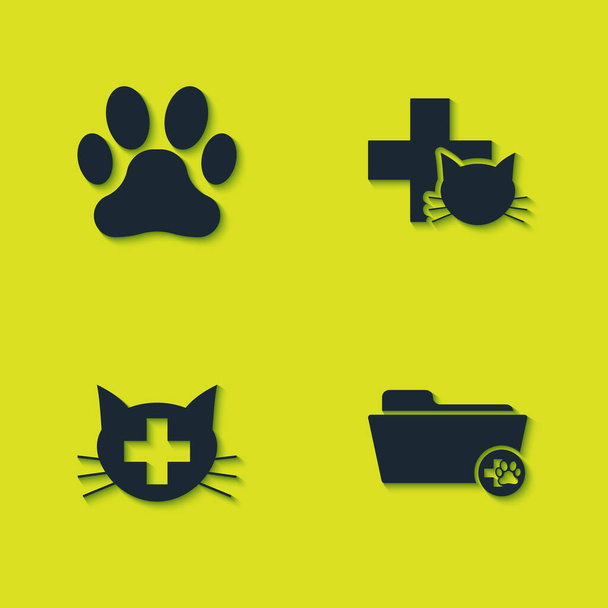 Set Paw print, Medical veterinary record folder, Veterinary clinic and  icon. Vector. - Vector, Image