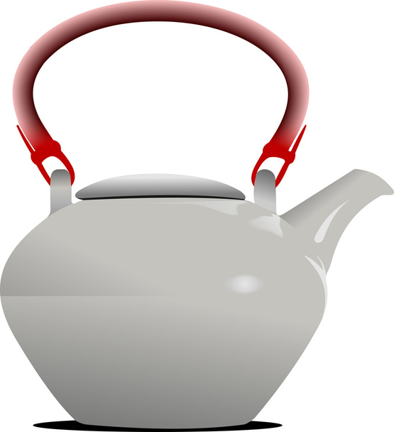 White Teapot with red handle. Vector Illustration - Vetor, Imagem