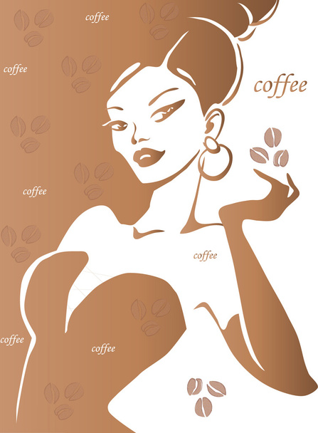 Ancient background with the girl and coffee grains - Vector, Image