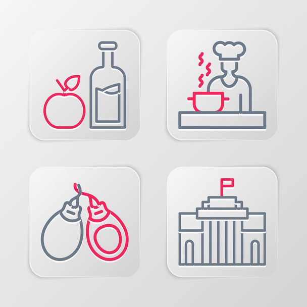 Set line Prado museum, Castanets, Spanish cook and Apple cider bottle icon. Vector - Vector, Image