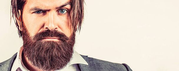 Portrait bearded man. Male beard and mustache. Elegant handsome man in suit. Handsome bearded businessman. - Photo, image
