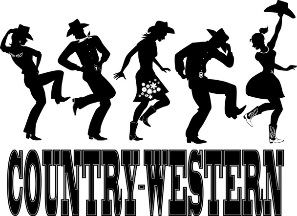Country-western tánccal silhouette banner - Vektor, kép