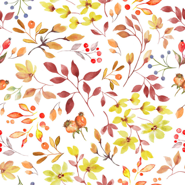 Aquarell florales nahtloses Muster. Handgezeichnete Illustration isoliert auf weißem Hintergrund. - Foto, Bild