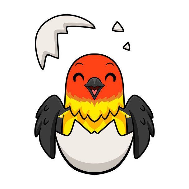 Wektor ilustracja Cute Western tanager ptaków kreskówki wewnątrz z jaj - Wektor, obraz