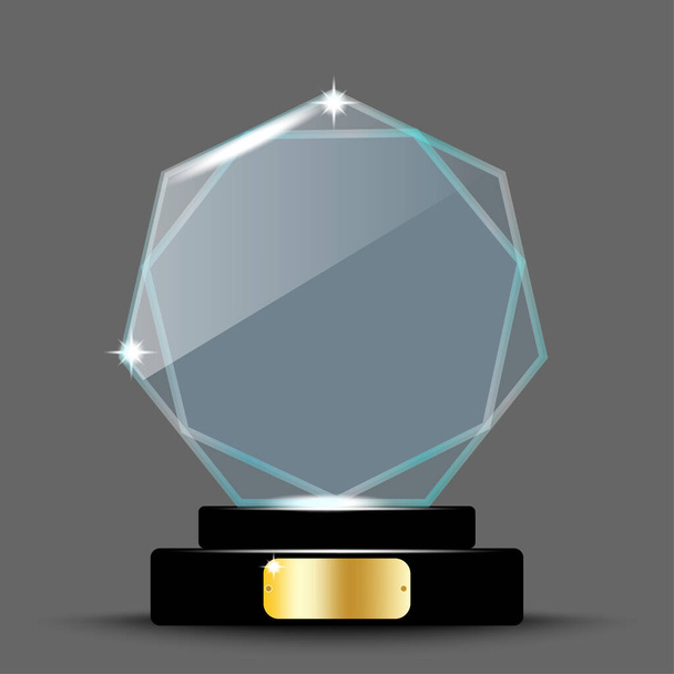 Realistic award layout design. Glass trophy in the form of an hexagon. 3d acrylic crystal hexagon. Vector illustration. stock image. EPS 10. - Vector, Imagen