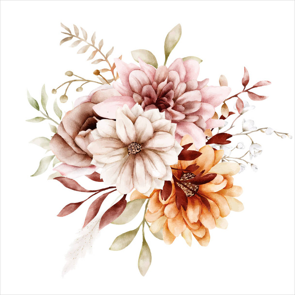 Watercolor autumn flower and leaves bouquet collection - Vettoriali, immagini