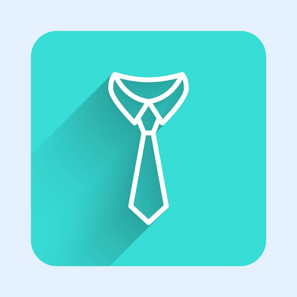 White line Tie icon isolated with long shadow background. Necktie and neckcloth symbol. Green square button. Vector. - Vektör, Görsel