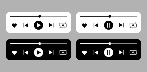 Zene lejátszó játszani szünet előre hátrafelé felhasználói felület (ui) tervezési háttér. Világos és sötét színű téma - Vektor, kép