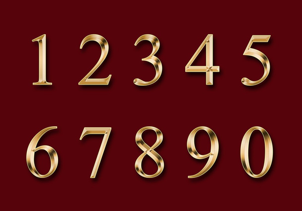 arany számok, piros háttéren elszigetelt - Fotó, kép
