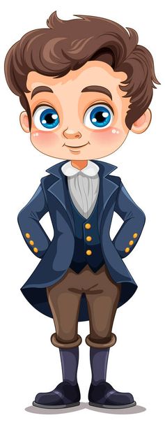 Cute European boy in Regency era outfit cartoon character illustration - Vetor, Imagem