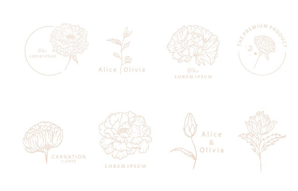 flower collection with line carnation element.Vector illustration for icon,sticker,printable,tattoo - ベクター画像