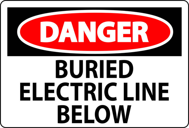 Vaara merkki haudattu Electric Line alla valkoisella taustalla - Vektori, kuva