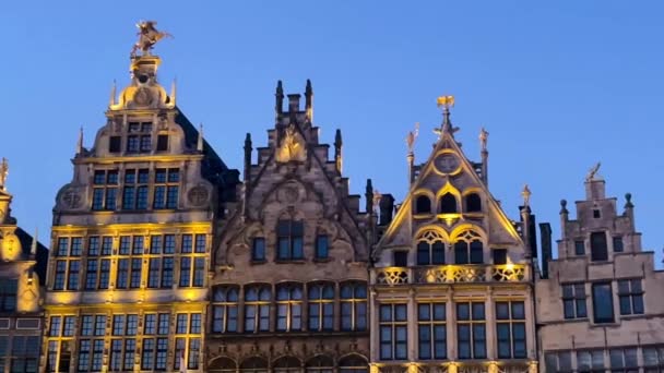 The Grote Markt of Antwerp, Belgium, beautiful old town square with evening lights, slow motion video - Footage, Video