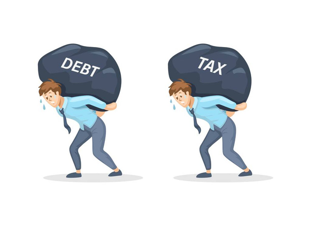 Office Worker Carrying Big Stone with Debt and Tax Financial Problem Symbol Cartoon illustration Vector - Vektor, obrázek