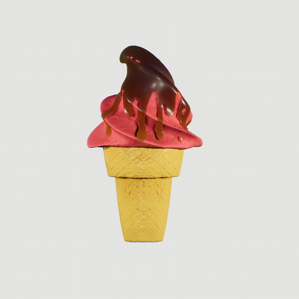 Ice cream in a waffle cone is delicious. Highly detailed 3d rendering illustration mock-up front view. Blank Isolated on white background.  - Photo, Image