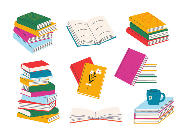 Una pila de libros. Varios cuadernos, pila de libros, materiales para la lectura y la educación. - Vector, Imagen