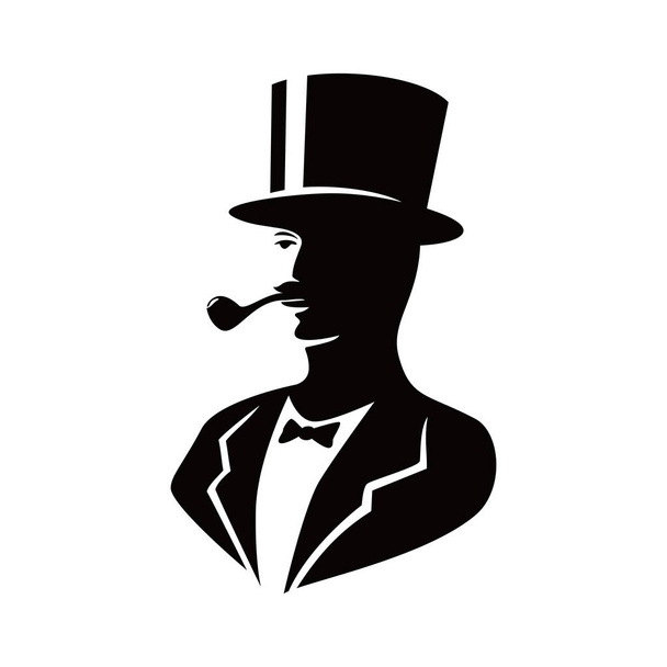gentleman logo template. man with hat silhouette sign, symbol vector illustration. - Vector, Image