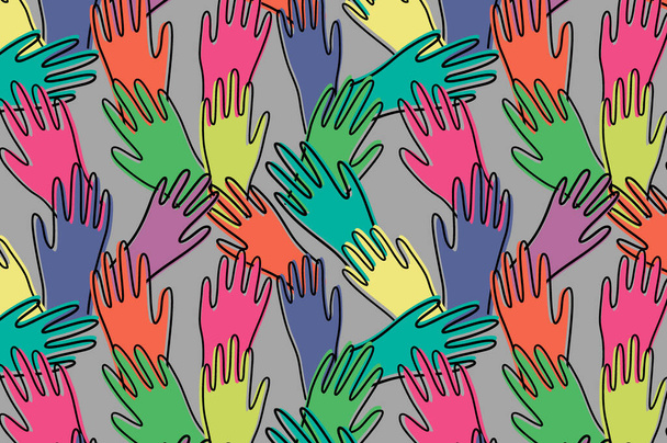 Seamless pattern of human hands; illustration background  - ベクター画像