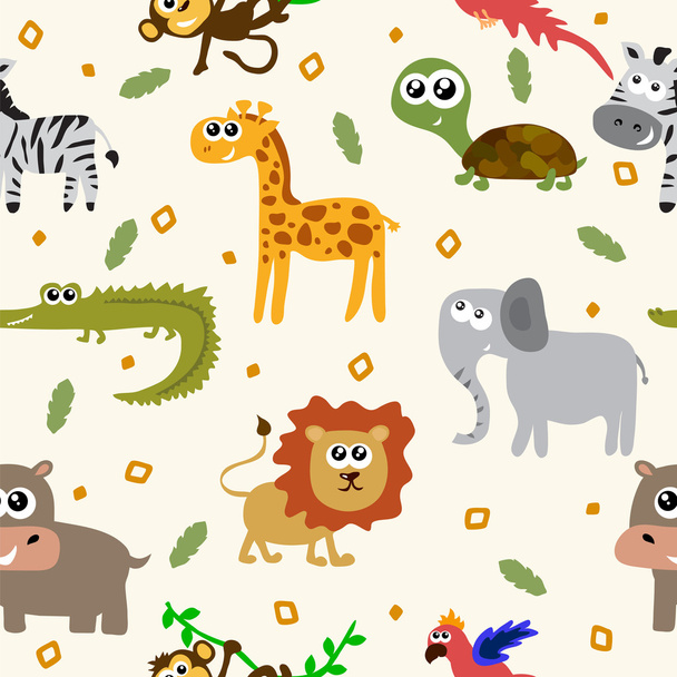 African animals seamless pattern. Cartoon childish animals - Vector, Image