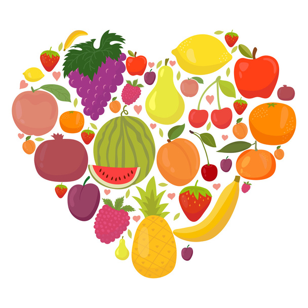 Здоровый образ жизни фруктовое сердце. Свежие фрукты
 - Вектор,изображение